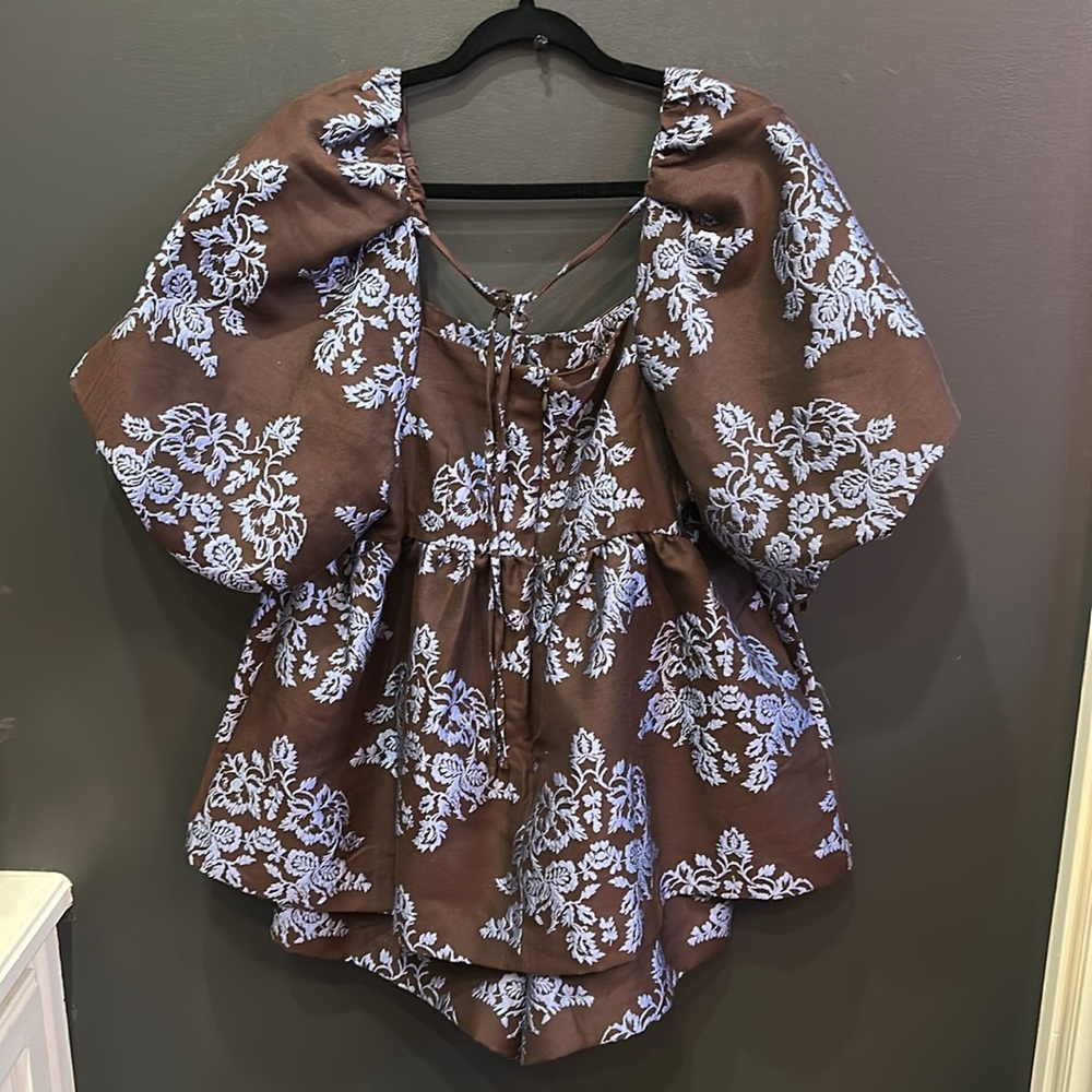 Anthropologie | BY ANTHROPOLOGIE PUFF-SLEEVE‎ JACQUARD PLAYSUIT | Size 6 | NWT - Picture 4 of 5